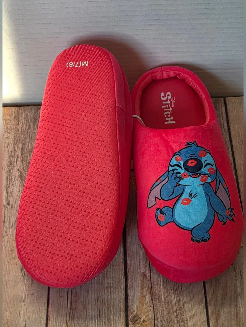 Disney Stitch Pink Plush Slip-On Slippers NWT